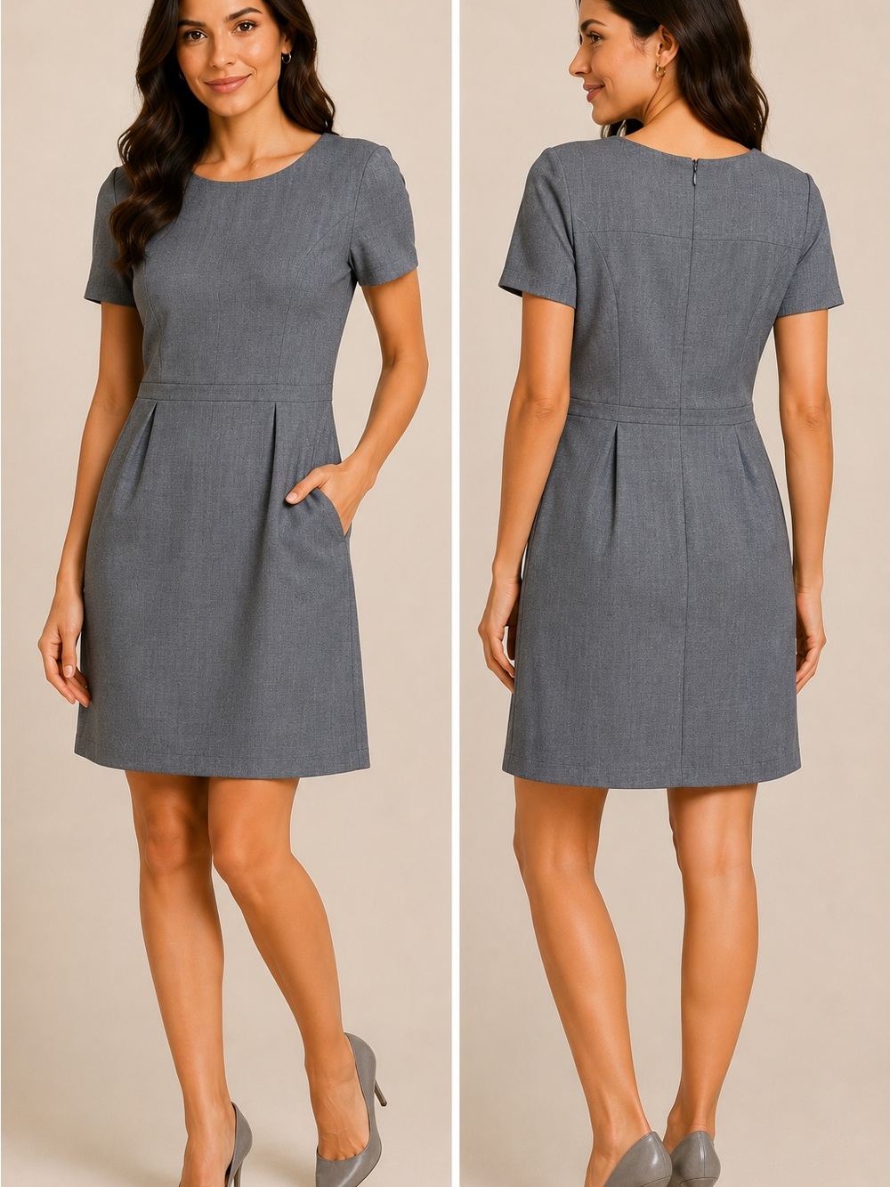 J.Crew Gray 100% Wool Sheath Dress Size 4 Short Sleeve Career Office Pockets